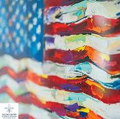 Abstract painting of the American flag.